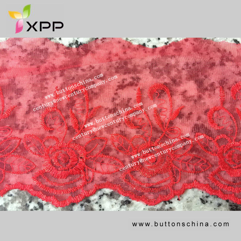 Embroidry Webbing Lace for Shirt Red 3D