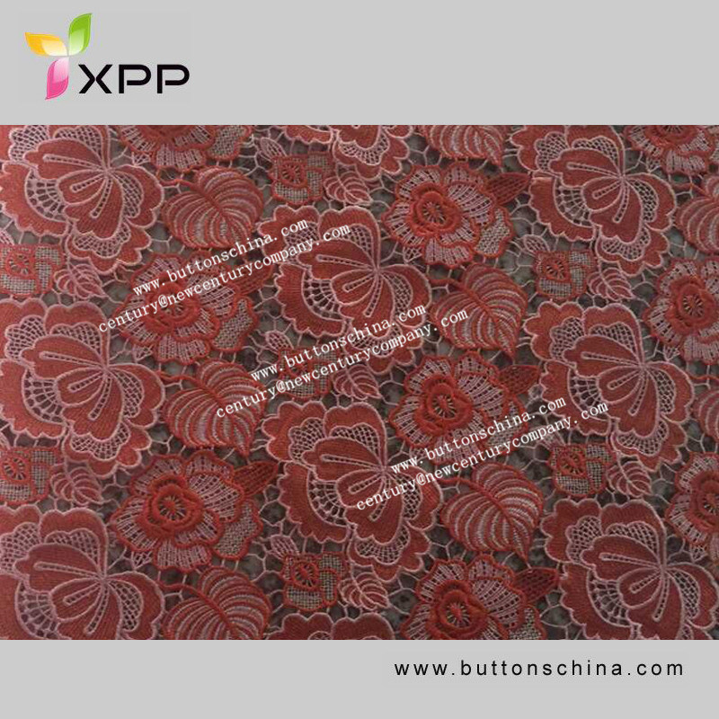 China Embroidery Cotton Water Soluble Lace Fabric Duck Red